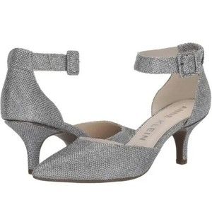 Anne Klein Womens Size 7 Fabulist Textured Silver Point Toe Heels Pumps‎ Shoes